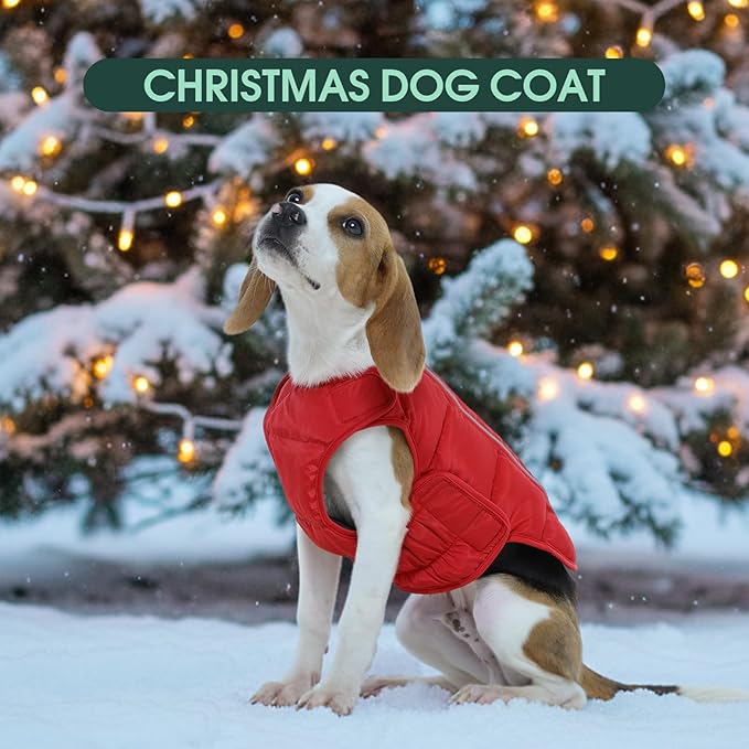 Kuoser Dog Puffer Jacket Warm Dog Coat for Extra Small Dogs, Windproof Reflective Pet Padded Vest Cold Weather Clothes Puppy Snowsuit with Hook & Loop Coats, Easy On/Off, Red XS