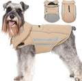 Dog Coats for Medium Dogs Waterproof Warm Winter Jacket with Leash Hole Reflective Turtleneck Fleece Snowsuit Hook & Loop Snow Jackets for Dogs, Khaki M