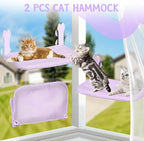 Cat Window Hammock 2-Pack,Foldable Cat Perch with Suction Cups & Metal Frame,Holds up to 40 lbs - Durable & Secure for Cats,Features 2-Sided Cushion & Easy Storage for Sunny Lounging(Purple)