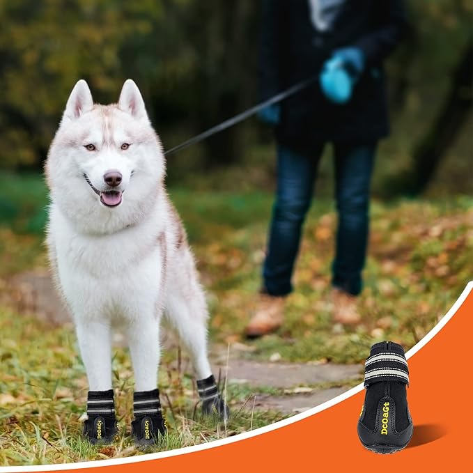 DcOaGt Dog Shoes for Small Medium Large Puppy,Waterproof Anti-Slip Dog Boots & Paw Protectors for Winter Snow Hot Pavement, Breathable Dog Booties for Hiking Walking Outdoor,Black 4PCS(Size 4)