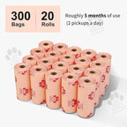 Dog Poop Bags Rolls 300 Count Biodegradable Poop Bags Refills for Dog and Cat Cherry Blossom Scented Waste Bag Leak Proof Doggie Poop Bag Doggy Trash Bag Pink
