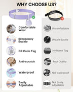 Cat Collar with QR Code Name Tag, Breakaway Kitten Collar for Boy & Girl Cats, Ultra Soft Elastic Adjustable Band, Safety Break Away Buckle, Comfortable & Secure Pet ID Collar (6"-12"), Purple