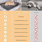Orthopedic Dog Beds for Large Dogs, 7" Memory Foam Dog Beds with Waterproof Liner, Chew Proof Microsuede Cover, Removable and Washable, Nonskid Bottom, 48"x30"x7" L Grey