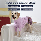 IECOii Girl XXXL Dog Sweater Dress, Girl Dog Sweaters for Extra Large Dogs Turleneck, Purple,XXXLarge, Thermal Warm Knitwear with Leash Hole, Adorable Cable Knit Sweater for Christmas & Thanksgiving