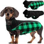 Kuoser Dog Winter Coat, Reversible Waterproof Dog Jacket with Reflective Strip, Warm Dogs Fleece Vest Adjustable Doggy Cold Weather Clothes Plaid Christmas Outfit Pet Apparel for Small Dogs, Green S
