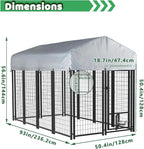 LEMBERI 8x4x4 Outside Dog Kennel with Roof for Large Dogs,Heavy Duty Welded Wire Steel Dog Playpen Fence with Secure Lock, Pet Pen with UV-Resistant Waterproof Cover (93.1''L x 50.4''W x 56.6'H)