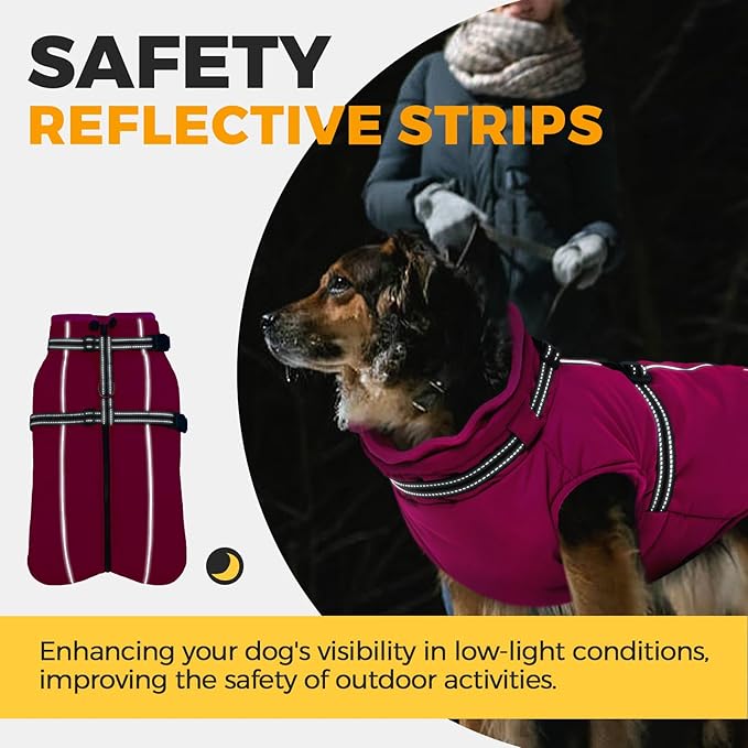 Lelepet Dog Winter Coat Waterproof Dog Jacket with Harness Built in Windproof Reflective Pet Coats for Extra Large Dogs, Thermal Fleece Lined Coats for Cold Weather Walking, Great Dane, Rose Red, 3XL