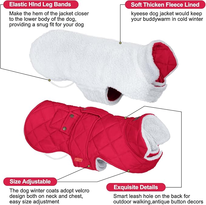 KYEESE Dog Coat Waterproof Dog Coats for Large Dogs Warm Pets Clothes for Cold Weather Windproof Dogs Jacket with Fleece Lined Thick Pet Winter Puffer Coat with Pocket Soft Pet Sweater with Leash Hole