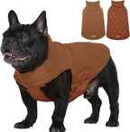 Kuoser Reversible Dog Coat – Warm Fleece & Quilted Waterproof Dog Jacket, Double-Sided Cold Weather Dogs Winter Coat with Harness Hole, Windproof Pet Snow Vest for Small Medium Large Dogs, Brown S