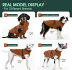 Kuoser Dog Coat Warm Fleece Lining Turtleneck Dog Jacket with Harness Built-in, Adjustable Windproof Cold Weather Coats with Quick Release Buckle Pet Winter Snowsuit for Extra Large Dogs, Khaki 3XL