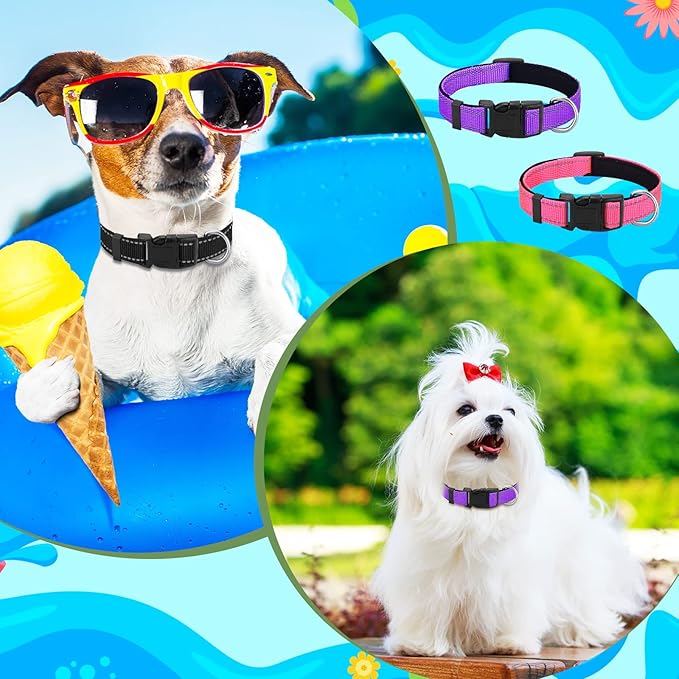 Sanwuta 12 Pcs Reflective Puppy Dog Collars Bulk for Litter Dogs Adjustable Safety Nylon Collars with Locking Buckle Soft Padded Breathable Puppy Collar for Cats Pets(Small)