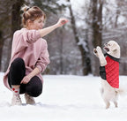 Quilted Dog Winter Coat, Plaid Lined Reversible Vest, Reflective Safety Strip, Cold Weather Pet Apparel Red XS