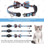 Airtag Cat Collar with Bells, Kitten Collar Breakaway for Girl Boy Cats, Safety Cat Collars with Bow Tie, Cat Collar Airtag Holder for Small Dogs Pets, 1 Pack Adjustable Plaid Design, Blue