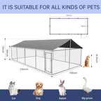 Outdoor Dog Enclosure Heavy Duty Dog Kennel House Mesh Dog Big Cage Pet Kennel Steel Fence with Secure Lock(236”x 118”)