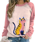 Abstract Cute Cat Shirts for Women Long Sleeve Lady Crewneck Pullover Sweatshirt Fall Winter Oversized Tops