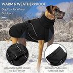 Queenmore Winter Dog Coat Warm Dog Jacket Vest Waterproof Puffer Fleece Snowsuit Adjustable Buckle Leash Hole Reflective Cold Weather Parka for Small Medium Large Dogs Girl Boy Black XXL