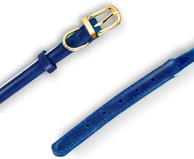 OOPSDOGGY Reflective Rolled Leather Dog Collar Adjustable Soft Padded Pet Collar for Small Medium Large Breed Dogs (Blue, XXS, 7"-9")