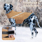 VIVAGLORY Snowrap Dog Coat, Jacket with Harness Hole & Velcro Closure, Dog Coat for Winter & Cold Weather, Fluffy Warm Fleece Lined Reflective Water Resistant for Puppy, XL, Khaki