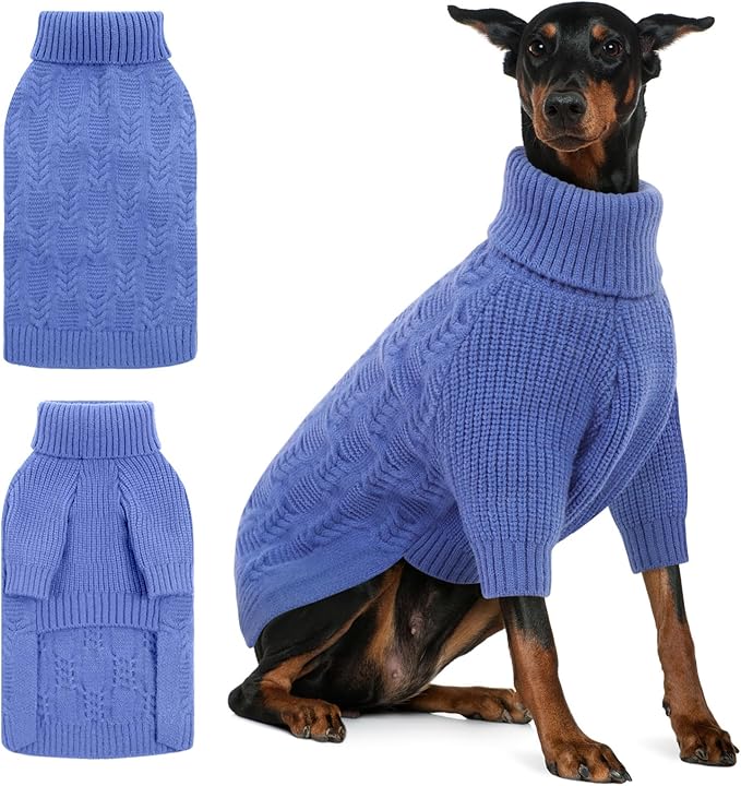 ASENKU XXL Dog Sweaters for Large Dogs Girls Boys, Doberman Sweater for Female Male, Winter Turtleneck Long Sleeve Pet Christmas Sweater for Golden Labrador,Blue 2XL