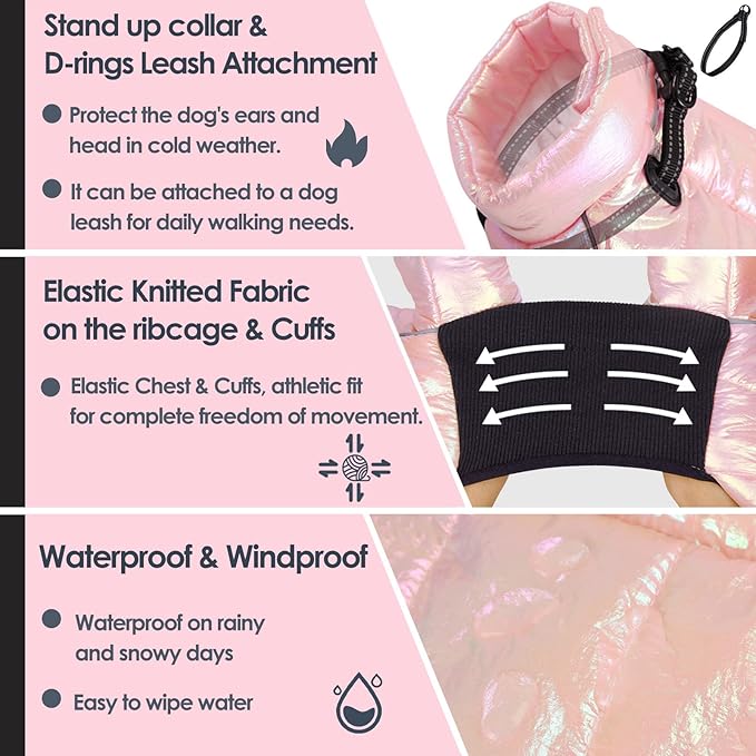 AOFITEE Dog Coat, Waterproof Dog Jacket for Winter, Warm Fullbody Dogs Snowsuit, Winter Coat for Small Dogs, Zip Up Pet Puffer Jacket Fleece Vest, Outdoor Reflective Cold Weather Pet Coats, Medium