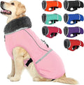 QBLEEV Warm Dog Coat Reflective Dog Jacket, Waterproof Dog Winter Coat Turtleneck Dog Clothes for Cold Weather, Thick Fleece Dog Snowsuit Christmas Dog Vest Pet Apparel for Small Medium Large Dogs L