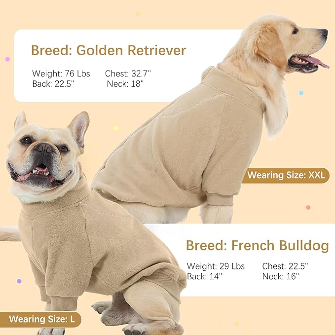 BRKURLEG Dog Sweater, Turtleneck Thick Dogs Sweatshirts Fleece Sweater, Dog Winter Coat for Small Medium Large Dogs, Pet Warm Sweaters with Zipper, Pullover Jacket with Sleeve (Light Coffee, XL)