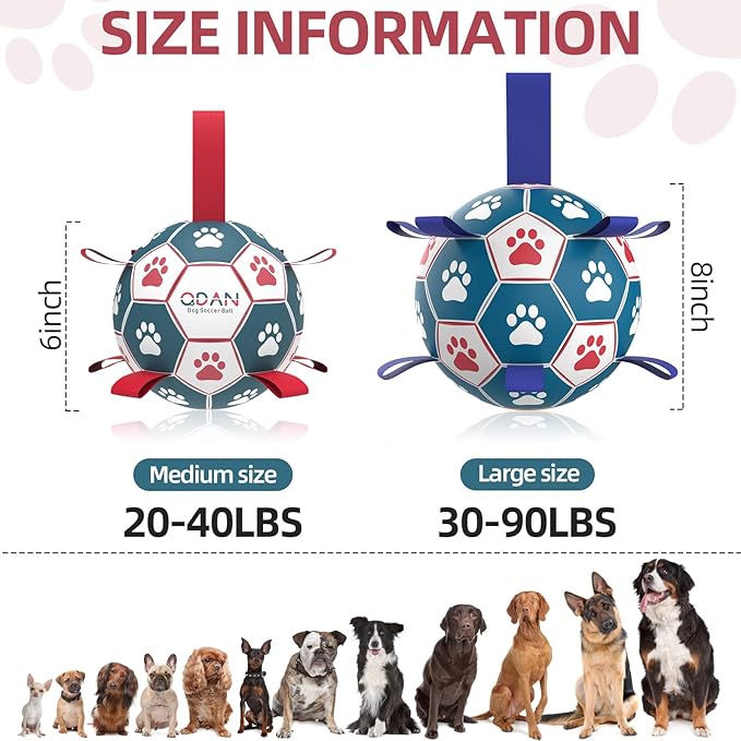 QDAN Premium Dog Balls Toys, Pet Training Soccer Ball with Straps, Puppy Birthday Gifts, Dog Water Toy, Durable Herding Balls for Small Medium Dogs, Pet Toys Puppy Ball (6 Inch)