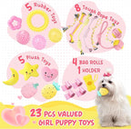 XIUGOAL Pink Puppy Toys for Teething - 23 Pack Puppy Chew Toys for Boredom, Interactive Dog Toys for Puppies, Cute Small Dog Toys with Treat Ball, Squeaky Dog Chew Toys and Ropes
