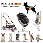 Pet Stroller with 4 Wheels, Foldable Pet Travel Carrier for Small/Medium Dogs Cats up to 50lbs, Detachble Portable Pet Bag, Storage Basket, Car Seat 3 in 1 Multifunctional (Black)