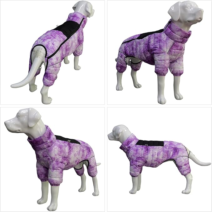 lovelonglong Dog Coat Dog Warm Jacket, 4 Legs Covered Waterproof Windproof Reflective Warm Dog Vest, Zippered Adjustable Outdoor Dog Snow Jacket for Small Medium Large Dogs micai-Purple M