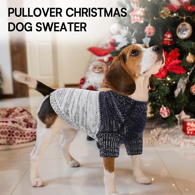 Queenmore Small Dog Sweater, Knitted Puppy Pullover, Soft Turtleneck, Long Sleeves, Blue, Small