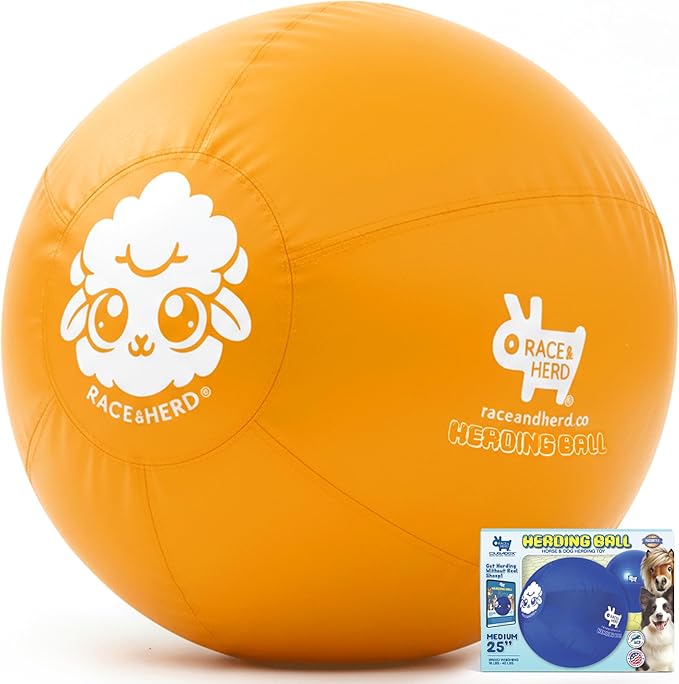 Race&Herd 25" Original XXL Herding Ball for Dogs - Giant Herding Dog Ball Australian Shepherds, Herding Toys, Dog Training Toy for Large Breeds, Dog Toy for Outdoor Play (for Medium Dogs, Yellow)