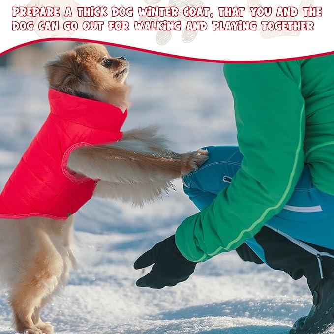 Syhood 2 Pieces Dog Jacket 2 Layers Fleece Lined Dog Jacket Warm Soft Windproof Small Pet Coat for Winter Cold Weather(L,Red, Pink)