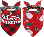 SCENEREAL Christmas Dog Bandanas 2 Pack, Puppy Xmas Santa Claus Elk Triangle Bibs Handkerchief, Reversible Holiday Dog Bandana for Boy and Girl, Premium Pet Scarf for Small Medium Large Dogs XL