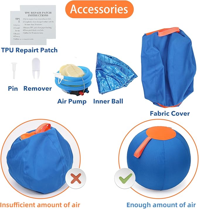 Dog Herding Ball for Dogs & Puppies, Toy Balls for Cattle, Australian Shepherd, Non-Chewing Activities, Large Dog Toy | Oxford Fabric Cover, Pump, with Patch Repair Kit (22 inch)
