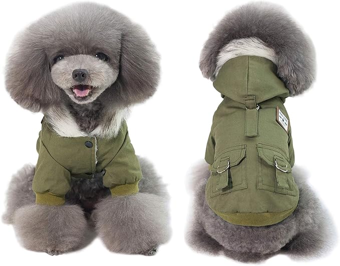 Warm Dog Hooded Trench Coat Windproof Parka Jacket for Cold Weather (M, Green)