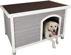 Petsfit Large Dog House, Wooden Outdoor Dog Kennel w/Hinged Roof, Weatherproof Dog Houses for Medium Dogs Outside w/Adjustable Foot Pads, 40.8" L X 26" W X 27.6" H, Grey