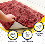 Muddy Mat® AS-SEEN-ON-TV Highly Absorbent Microfiber Door Mat and Pet Rug, Non Slip Thick Washable Area and Bath Mat Soft Chenille for Kitchen Bathroom Bedroom Indoor and Outdoor - Red 36" x 120"