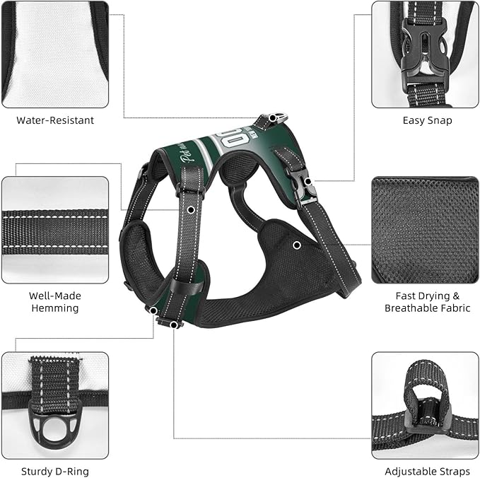 Custom New York Dog Harness with Reflective Stripes Personalized Name and Number Dog Vest Harness with Pet Traction Rope for Small Medium Large Dog