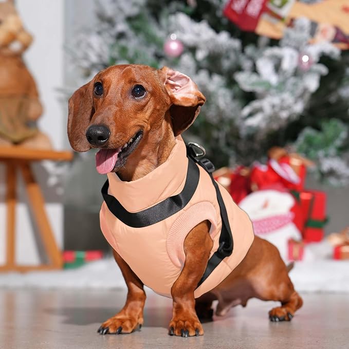 Dog Jacket with Harness,Fleece Lined Warm Puppy Coat for Winter,Soft Windproof Medium Dog Vest,LightOrange L