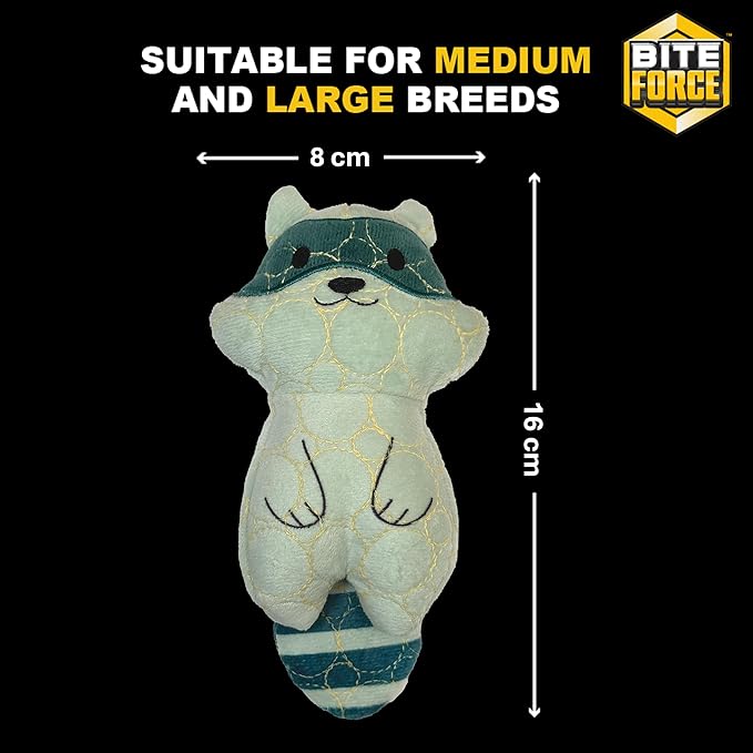 Bite Force - Durable & Strong Dog Toy Racoon with Squeaker, Kevlar-Reinforced Seams for Aggressive chewers.