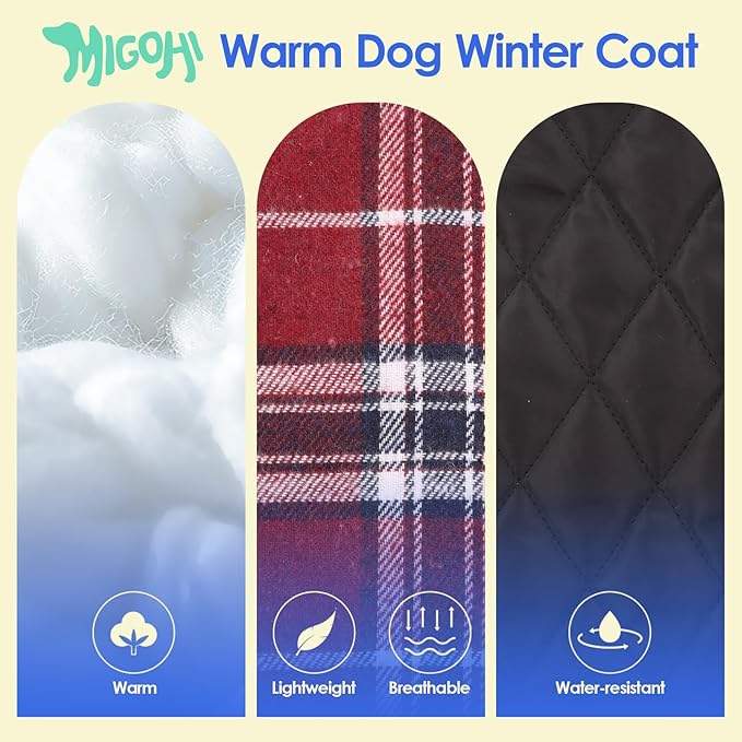 MIGOHI Dog Jackets for Winter, Windproof Waterproof Reversible Dog Coat for Cold Weather, British Style Plaid Warm Dogs Vest for Small Medium Large Dogs, Red, XL