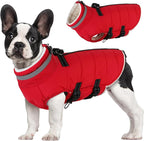 Large Dog Coat with Harness Built-in, Waterproof Reflective Fleece Lined - Warm Windproof Winter Jacket with Back Zipper, Cold Weather Snow Dog Coats - Red - XL