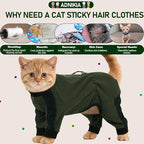 Cat Pajamas for Cats Only, Sticky Hair Cat Clothes, Long Sleeve Sphynx Clothes, Anti-Licking or Skin Disease Recovery Suit for Female Cats, Kitten Onesie Pajamas, ArmyGreen, XL