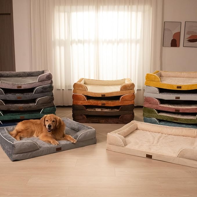 Comfort Expression Orthopedic Dog Bed for Small Dogs 20x14 Inch, Waterproof Supportive Egg Crate Foam Small Pet Bed with Removable Bolsters, Dog Couch with Washable Cover & Non-Slip Bottom, Orange