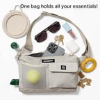 Dog Walk & Train Sling Bag - Hands-Free 2-In-1 Treat Pouch, Poop Bag Holder, Clicker, Phone Pocket - Crossbody/Fanny Pack, Adjustable Strap - Sand