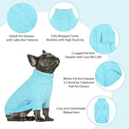 Queenmore Small Dog Pullover Sweater, Cold Weather Cable Knitwear, Classic Turtleneck Thick Warm Clothes for Chihuahua, Bulldog, Dachshund, Pug (Sky Blue, Small)
