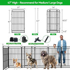 Square Steel Pipe Dog Fence Outdoor 12 Piece Panels 47" Height Anti-Rust Heavy Duty Dog Playpen with Doors Portable for Yard RV Camping, Total 27FT, 57 Sq.ft, Snowy Black