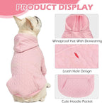 EXPAWLORER Textured Cable Knit Basic Dog Hoodie, Elevated Style Dog Sweater with Leash Hole and Pocket, Soft and Warm Pet Winter Coat, Cold Weather Clothes for Small Medium Large Dogs Cats,Pink XXL