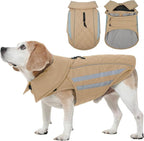IECOii Dog Cold Weather Coats - Waterproof Winter Snow Jacket with Cozy Fleece Lining, Adjustable & Reflective Coat for Pitbull Cold Weather, Mashine Washable, Khaki, Sizes XL